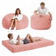 thumbnail image 6 of 5ft Faux Fur Convertible Bean Bag Bed, Giant Bean Bag Chair with Removable Washable Cover, Large Lazy Floor Sofa with Side Pocket for Living Room, Bedroom, Dorm, Pink, 6 of 6