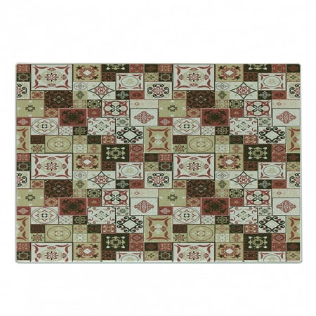 

Moroccan Cutting Board Tile Pattern with Squares of Various Sizes Eastern Inspired Oriental Decorative Tempered Glass Cutting and Serving Board Small Size Cream Dark Coral Brown by Ambesonne