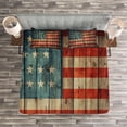 thumbnail image 3 of Ambesonne American Quilted Bedspread Set 3 Pcs, Old National Patriotic, Queen Size, Blue Red Pale Brown, 3 of 3