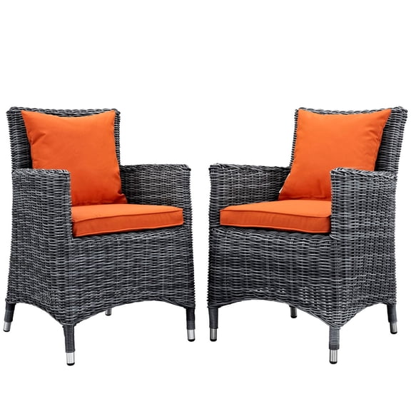 Side Dining Chair, Orange, Rattan, Wicker, Outdoor Patio Balcony Cafe Bistro Garden Hospitality Restaurant, Modern Contemporary HB32957