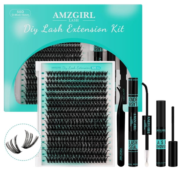 Kit de extensión de pestañas AMZGIRL LASH 320 unidades con adhesivo, removedor y aplicador