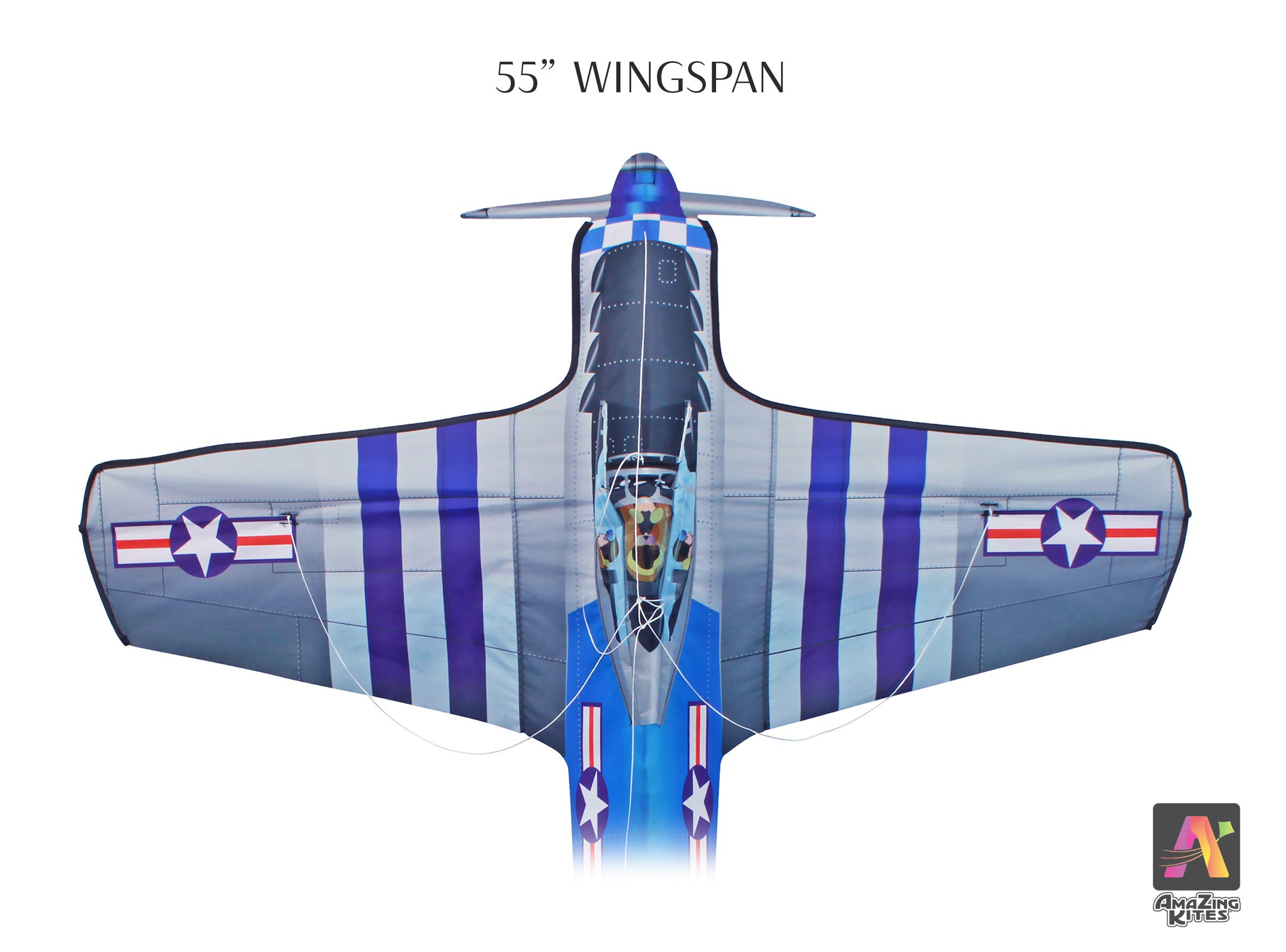 AmaZing Kites 3D Nylon P 51 Mustang World War II Fighter Plane Kite with 55 Wingspan 4 ft 2 in