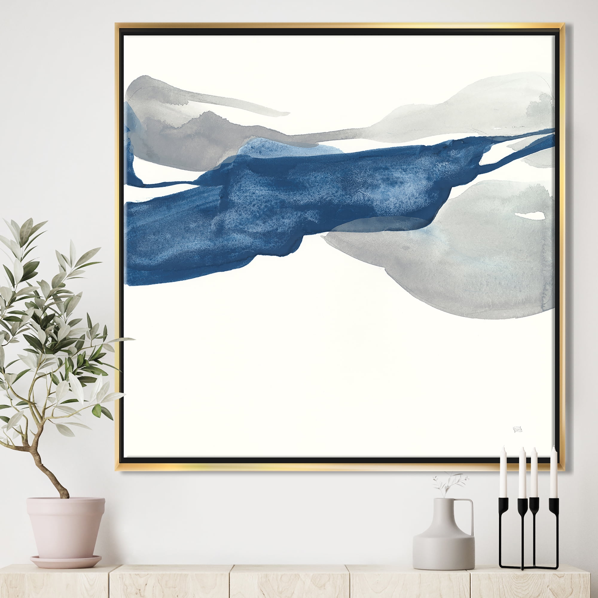 Designart ' Gouache Sapphire on Gray II ' Modern & Transitional Framed Canvas