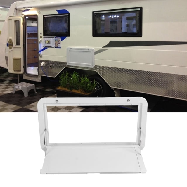 Outdoor Folding Dining Desk, Lock Design RV External Dining Table Rust Aluminum Alloy Weatherproof For MPV For White