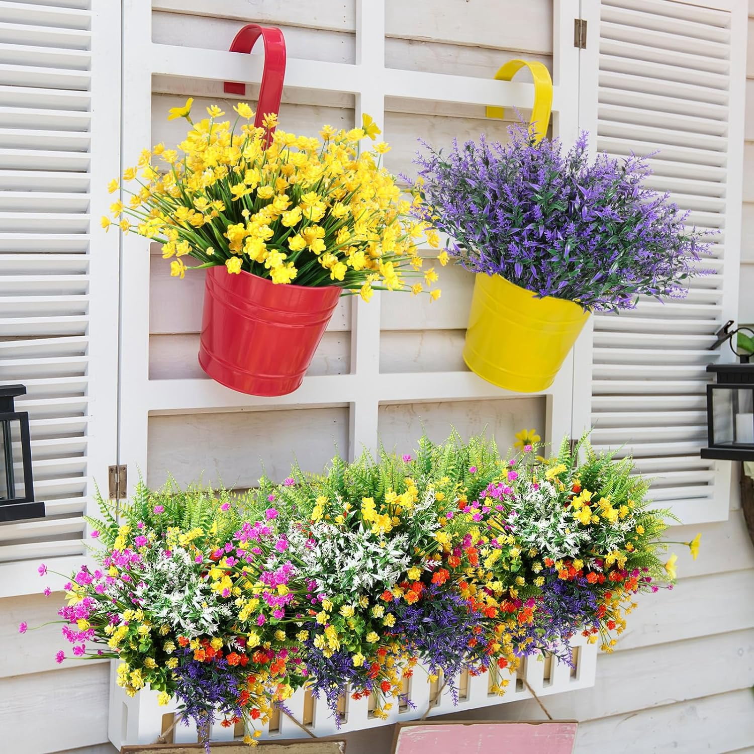 10 Bundles Artificial Flowers Fake Outdoor Flowers UV Resistant Faux Outdoor Plants Artificial Greenery Plastic Artificial Shrubs for Artificial Grasses Fake Flowers for Garden Home Box