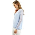 thumbnail image 5 of MODA NOVA Junior's Lace Floral Panel Long Sleeves Blouse Light Blue M, 5 of 7