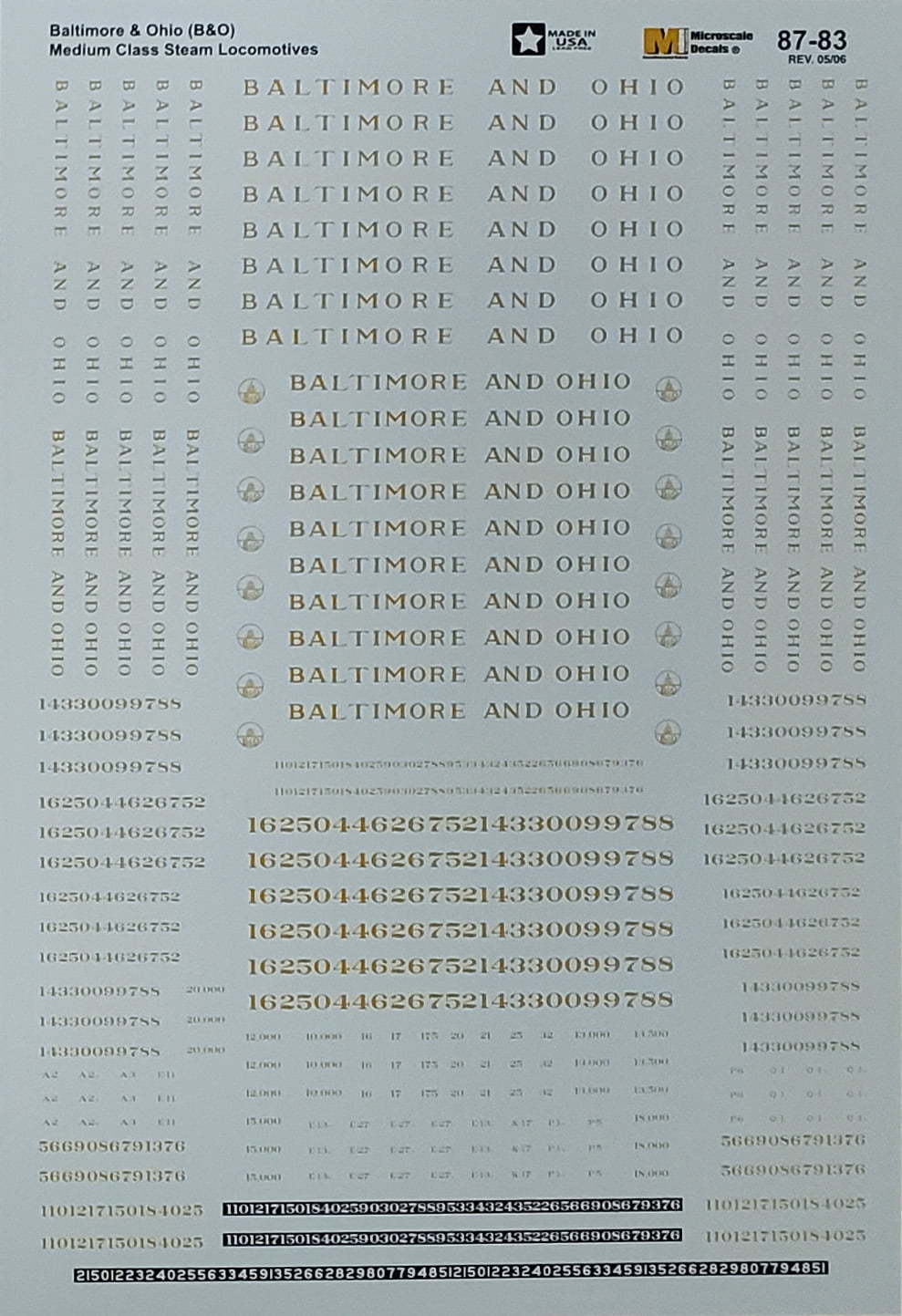 Microscale Model Railroad/Train Decals HO Scale Baltimore & Ohio/B&O