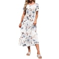 thumbnail image 3 of TARAINYA Summer Women Short Sleeve Long Dress Casual Round Neck Pocket Dress with Cascading Ruffle Hem Loose Elastic Waist Long, 3 of 8