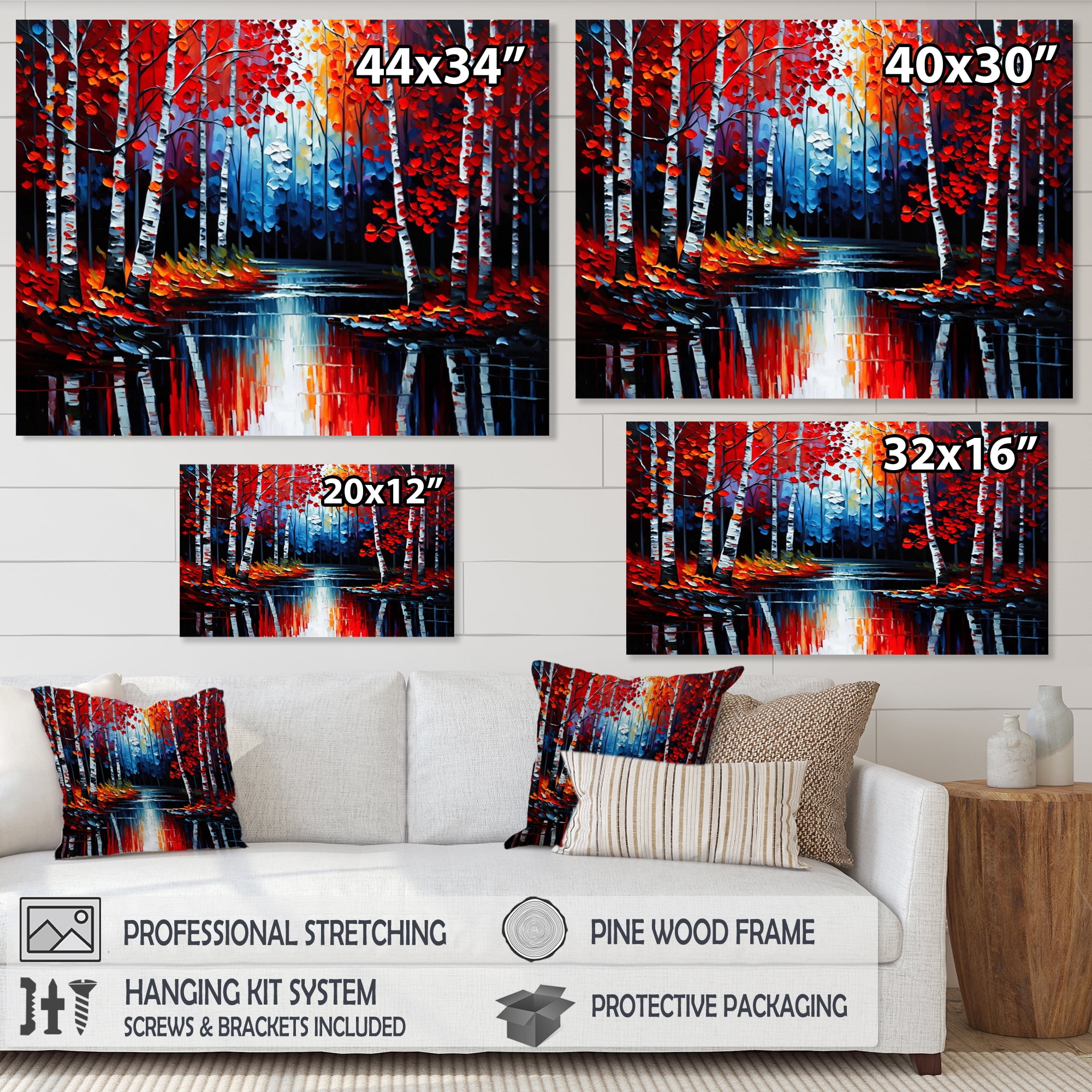 Designart Path Into The Red Forest III Canvas Wall Art