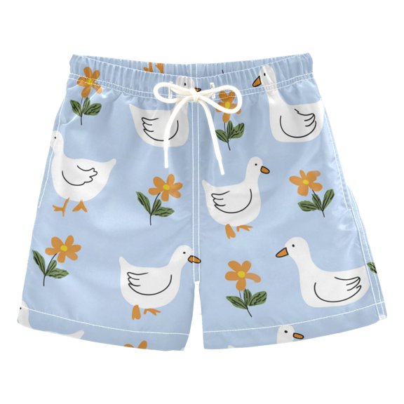 Boys' Swim Trunks Kids Beach Shorts Quick Dry Board Shorts White Duck and Yellow Flower 2T
