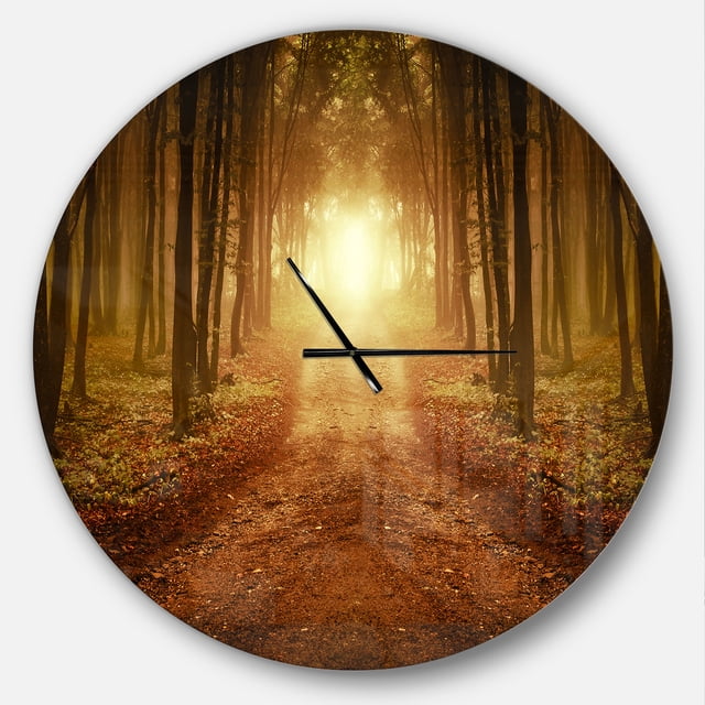 Designart 'Road in Symmetrical Forest ' Rustic wall clock