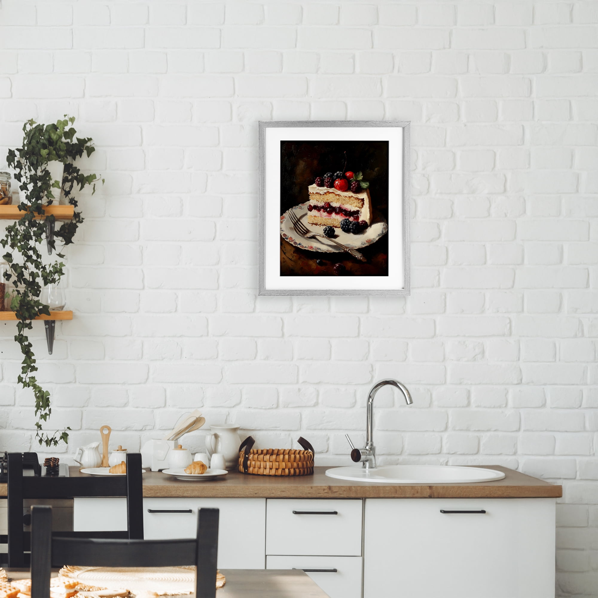 Stupell Industries Berry Topped Cake Slice Gray Framed Print Under Glass, design by Franklyn Gregory