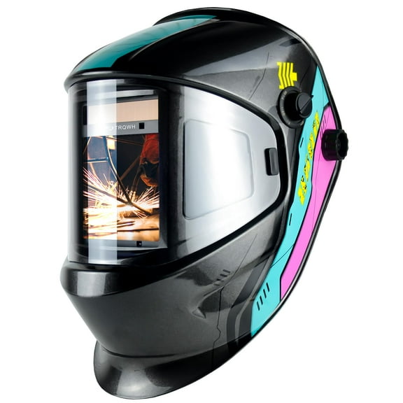 TRQWH Welding Helmet Auto Darkening Large Viewing True Color Solar Powered Welding Mask with 4 Arc Sensor Adjustable Wide Shade Range 4~5-8/9-13 Welder Mask with Grinding