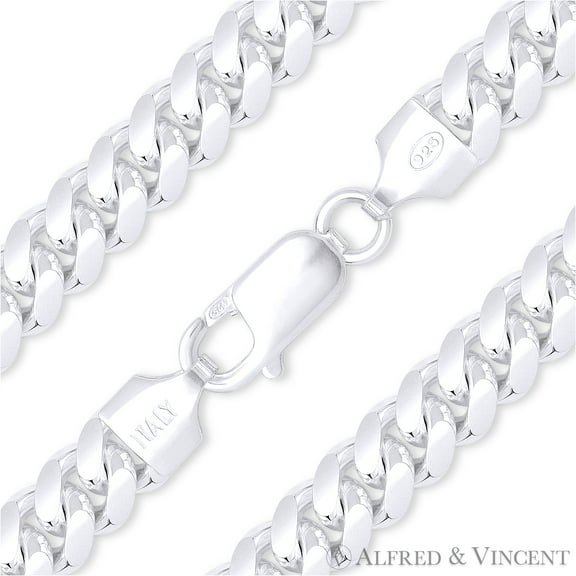 8mm Miami Cuban / Curb Link Italian Chain Bracelet in Solid .925 Sterling Silver