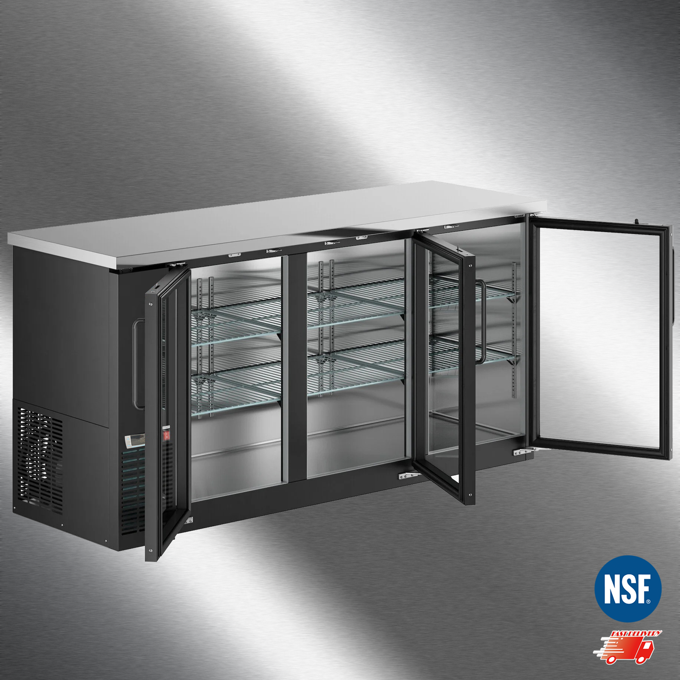 Cooler Depot NSF 72" Black Glass Door Beer Refrigerator, 19.6 cu ft, Keg Compatible, Model UBB24-72G