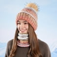 thumbnail image 4 of Knit Beanie Hat Scarf Set for Women Winter Hat Slouchy Beanie Thick Fleece Lined Warm Skull Cap with Faux Fur Pom,Winter Knitted Beanies Hats Bib (Multicolor), 4 of 7