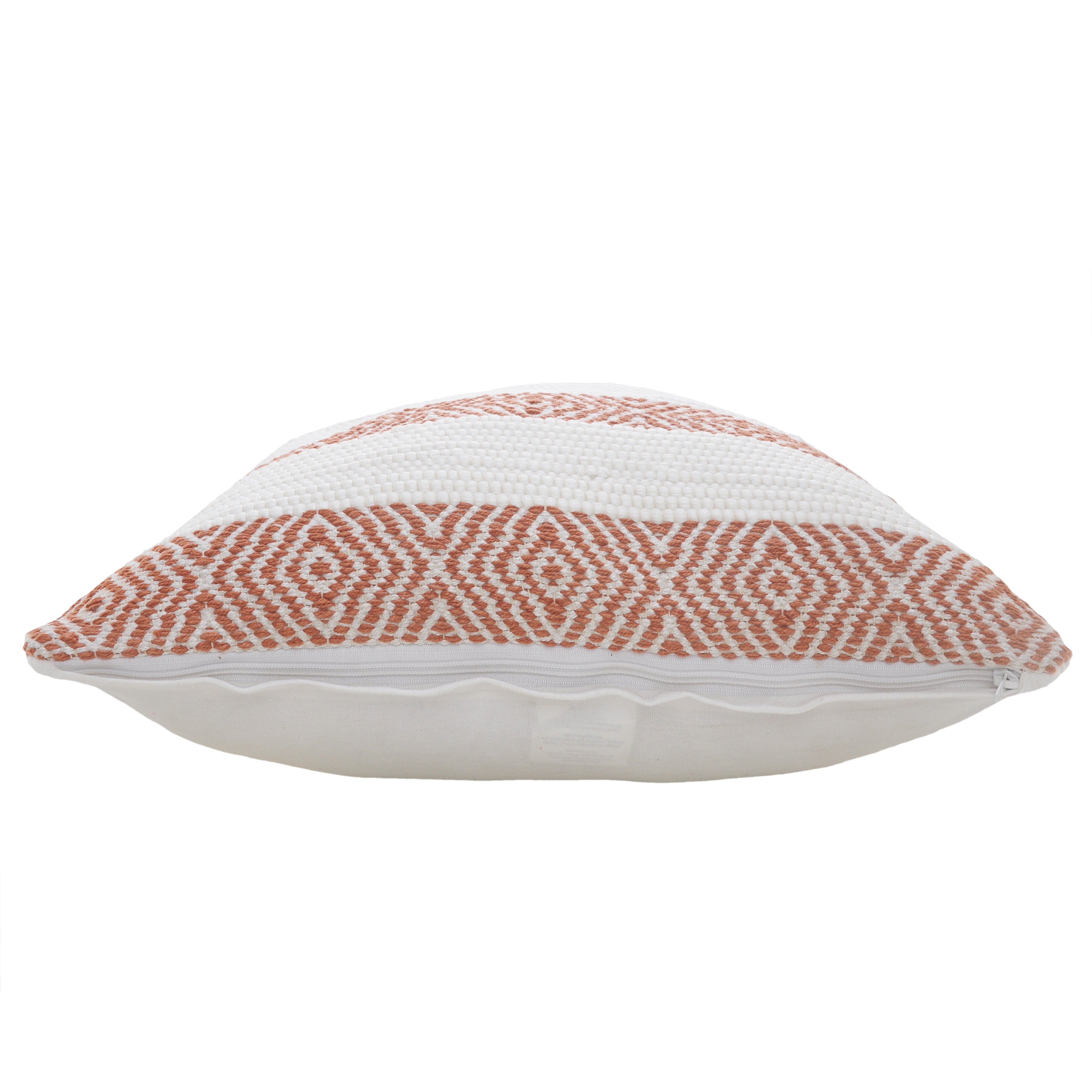 Harlow Hill Cina 20" x 20" Geometric Cotton Adult Decorative Feather Filled Pillow, White/Orange