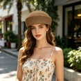 thumbnail image 3 of AJKHSAHDFJ Beret Hats For Hand Woven Church Hat Elegant Hat Artist Painter Hats For Summer Wedding Parties,Brown,7.28,Hat, 3 of 5