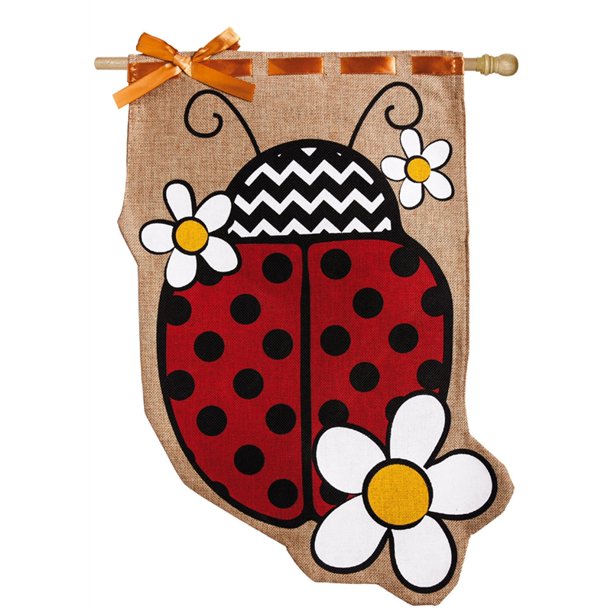 House Burlap Ladybug Flag