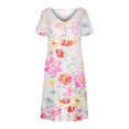 thumbnail image 4 of Vestidos casuales elegantes con cuello en V de manga corta con estampado floral de verano para mujer Fridja  qw4290, 4 of 5