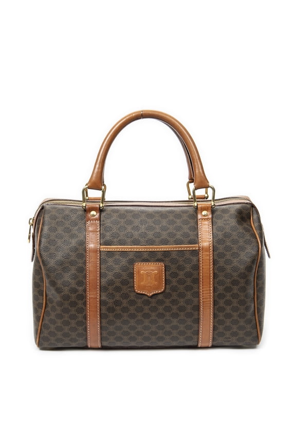 Pre-Owned Celine Brown Vintage Small Boston Handbag Macadam Coated Canvas