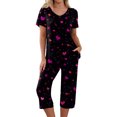 thumbnail image 3 of Women's Pajamas Set Soft V Neck Sleepwear Top and Capri Pj Lounge Sets Cartoon Heart Printed Nighty Plus Size, 3 of 7