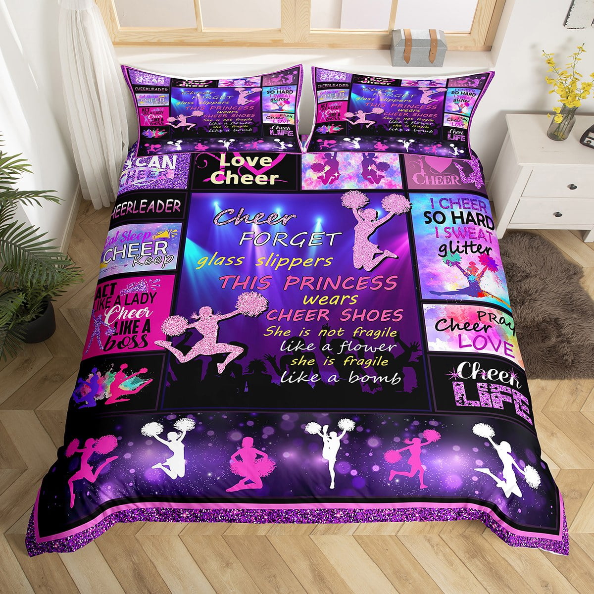 Cheerleader Duvet Cover Full Size Girls Dancer Bedding Set Geometric