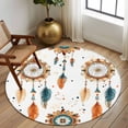 thumbnail image 2 of Round Rugs 5Ft, Boho Geometric Round Area Rug Washable Indoor Throw Carpet, Ethnic Feathers Patterns Retro Farmhouse Soft Non Slip Circle Rug for Cabinet Bathroom Home Decor Aesthetic, 2 of 8