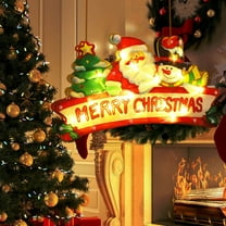 Kumdkd Christmas Window Hanging Lights, 1-Piece Double Sided Acrylic Lighted Decor Set with Santa, Snowman, Reindeer, Tree for Indoor Outdoor Holiday Decoration, Battery Powered Window Stickers