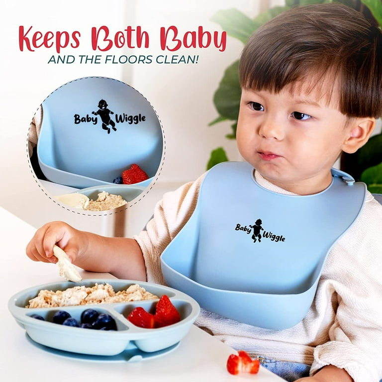 Baby Wiggle Set of 3 Silicone Bibs for Babies with food catcher Silicone Baby Bibs for Toddlers 6 72 Months Easy to Clean Waterproof Bibs for Baby