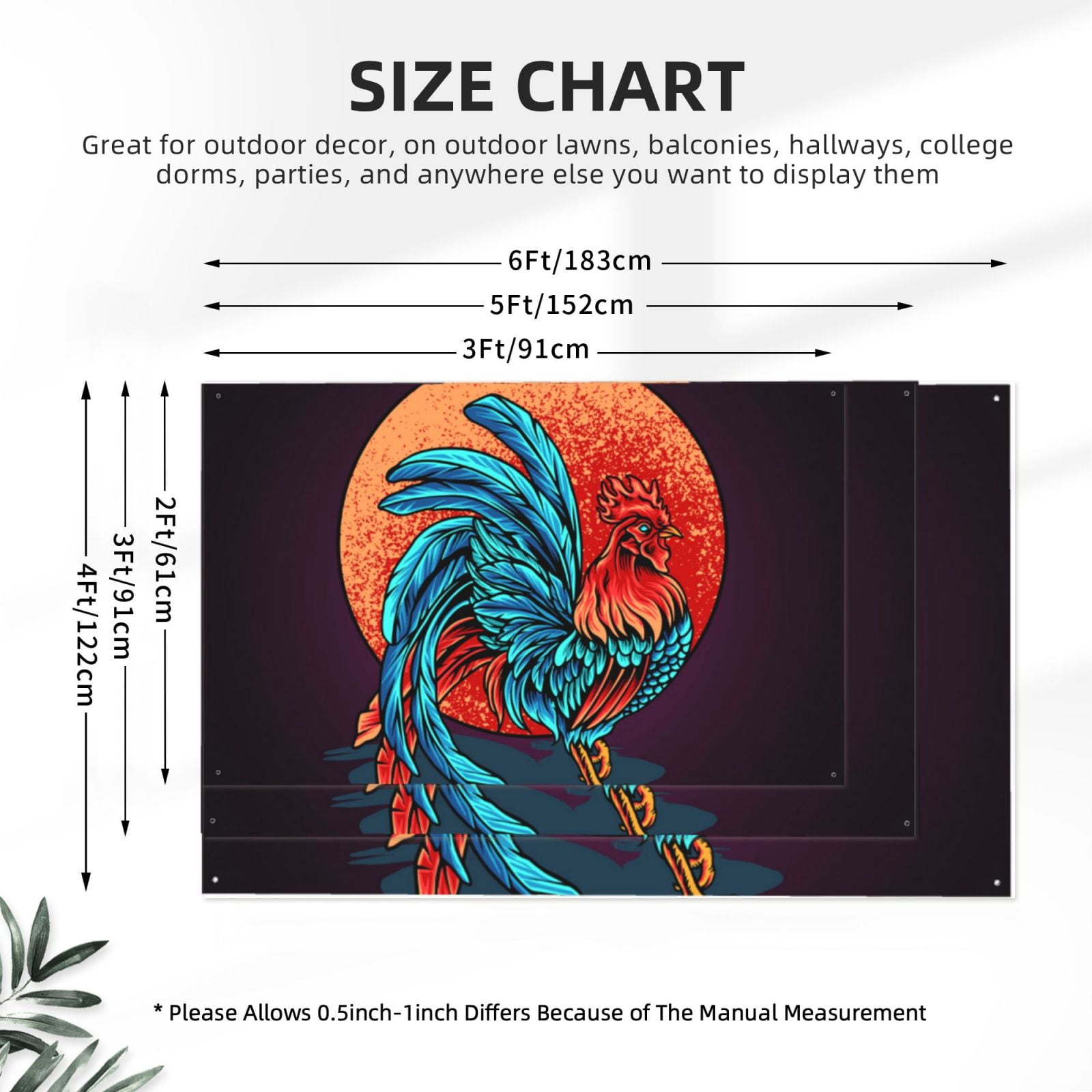 Rooster Red Moon Four Hole Decorated Banner Flag for Garden Yard Home Decoration Indoor Outdoor 4x6 Ft