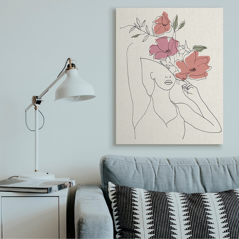 Stupell Industries Female Linework Portrait Blooming Floral Sketch Canvas Wall Art by Melissa Wang