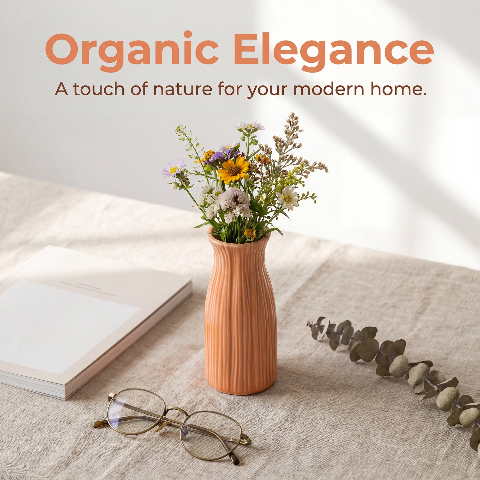 Unique Bargains Modern Cylinder Matte Ribbed Flower Vase Orange 2.4"L x 2.4"W x 5.1"H