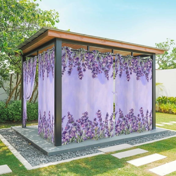 Outdoor Curtains for Patio Waterproof, Purple Lavender Outdoor Privacy Panels Grommet, Spring Watercolor Wild Flowers Plant Blackout Outside Curtains for Porch/Cabana 54"x108", 2 Panels