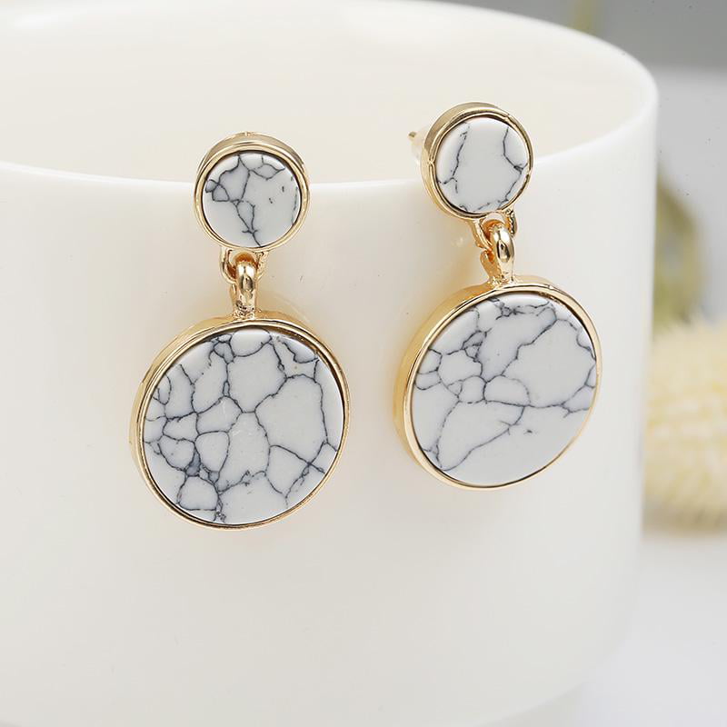 Minimalist Earrings Double hoop Earrings White Marble Earrings Gift For Her Raw stone jewelry Best Selling Jewelry,Gold Dangle Earrings