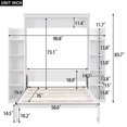 thumbnail image 4 of Full Size Murphy Bed Cabinet with LED Lighting & 5-Tier Shelves, Foldable Wall Bed for Home Office Guest Room, White, 4 of 9