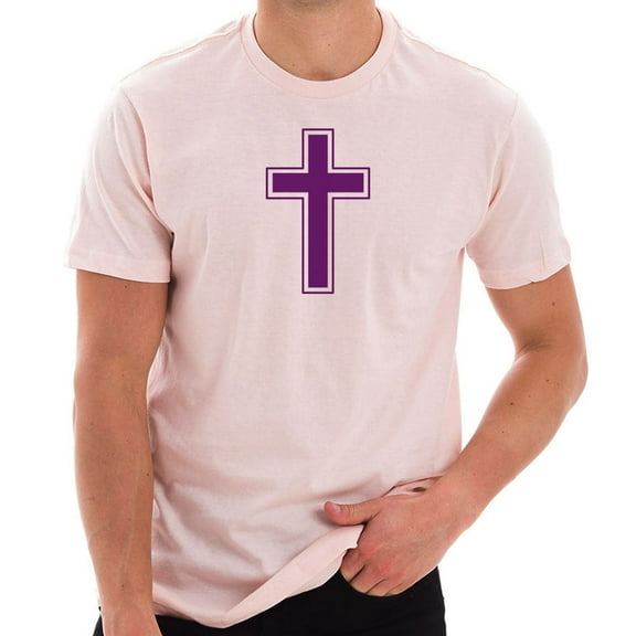 Big Size Cross Symbol Graphic Design Unisex Short Sleeve Cotton Jersey T-Shirt - Pale Pink XL