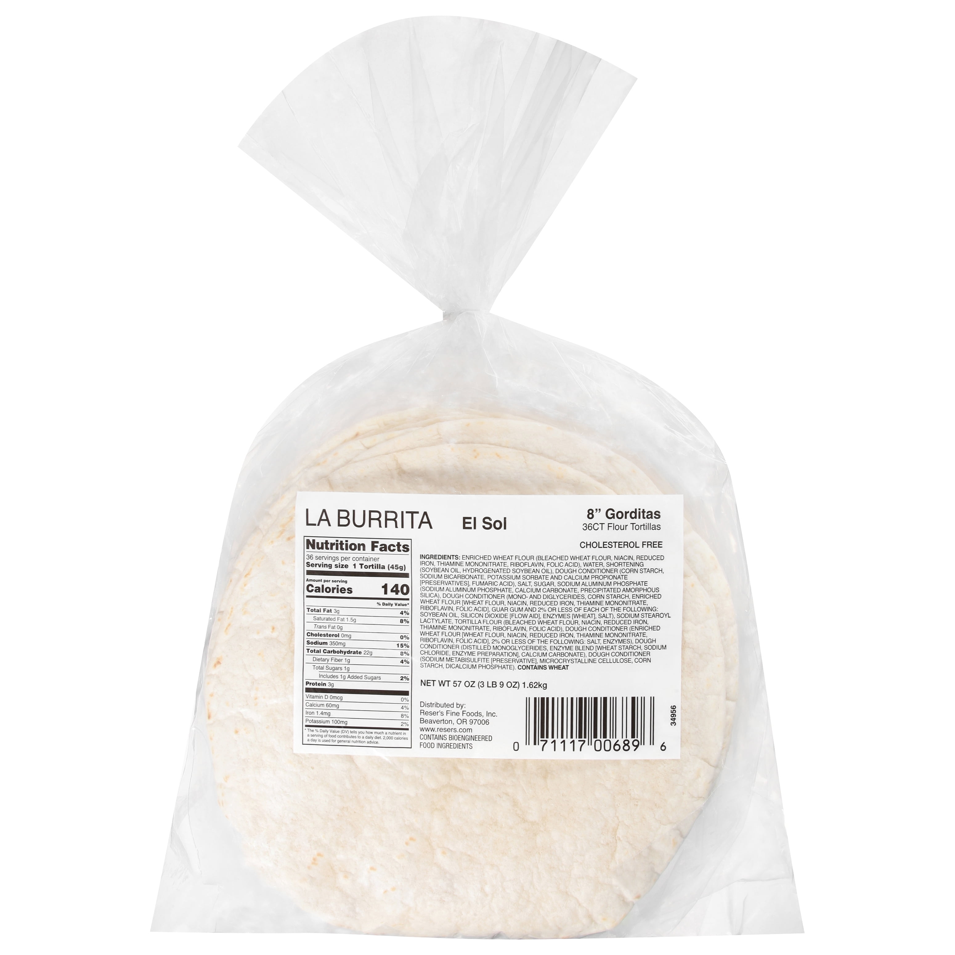 La Burrita El Sol Flour Tortilla 8", 57.6 oz, 36 Count