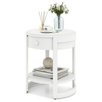Gymax 2-Tier Nightstand w/ Shelf & Wood Grains Drawer Round End Table for Living Room