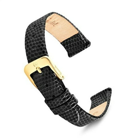 Dial Lizard Strap - Speidel Genuine Leather Lizard Grain Watch Band 14mm Long Black Replacement Strap, Stainless Steel Metal Buckle Clasp, Watchband Fits Most Watch Brands