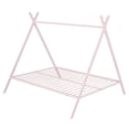 thumbnail image 5 of Full Size House Bed Tent Bed for Kids Toddlers and Teens, Montessori Metal Floor Bed with Inclined Legs and Sturdy Slats Support, Playhouse Design Bed, No Box Spring Needed, Pink, 5 of 7