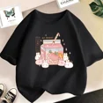 thumbnail image 5 of Camiseta de algodón con dibujos animados de batido de fresa para niñas, linda camiseta rosa con gráficos de manga corta para niños, ropa para bebés, 5 of 5