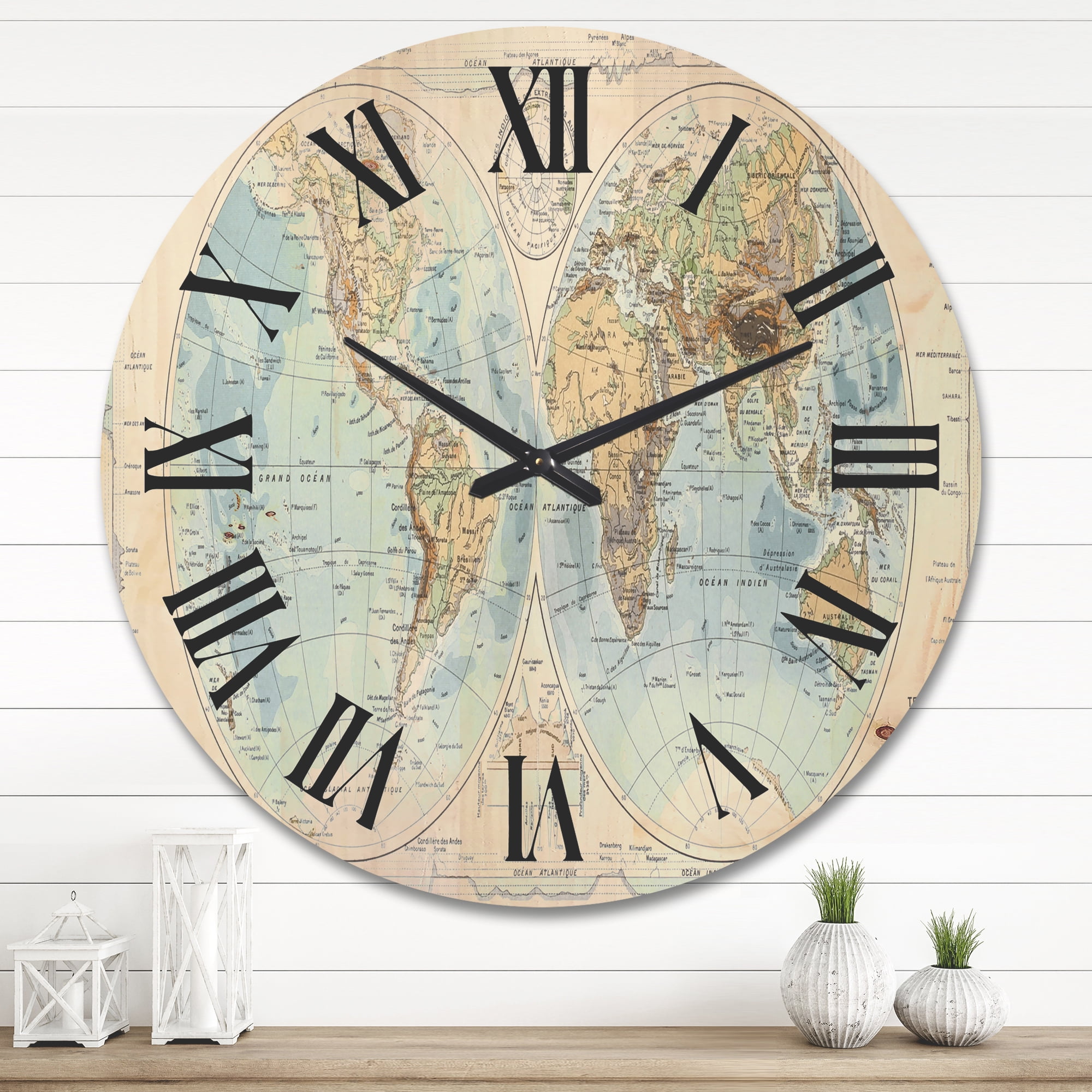 Designart 'Ancient World Map II' Rustic Wood Wall Clock