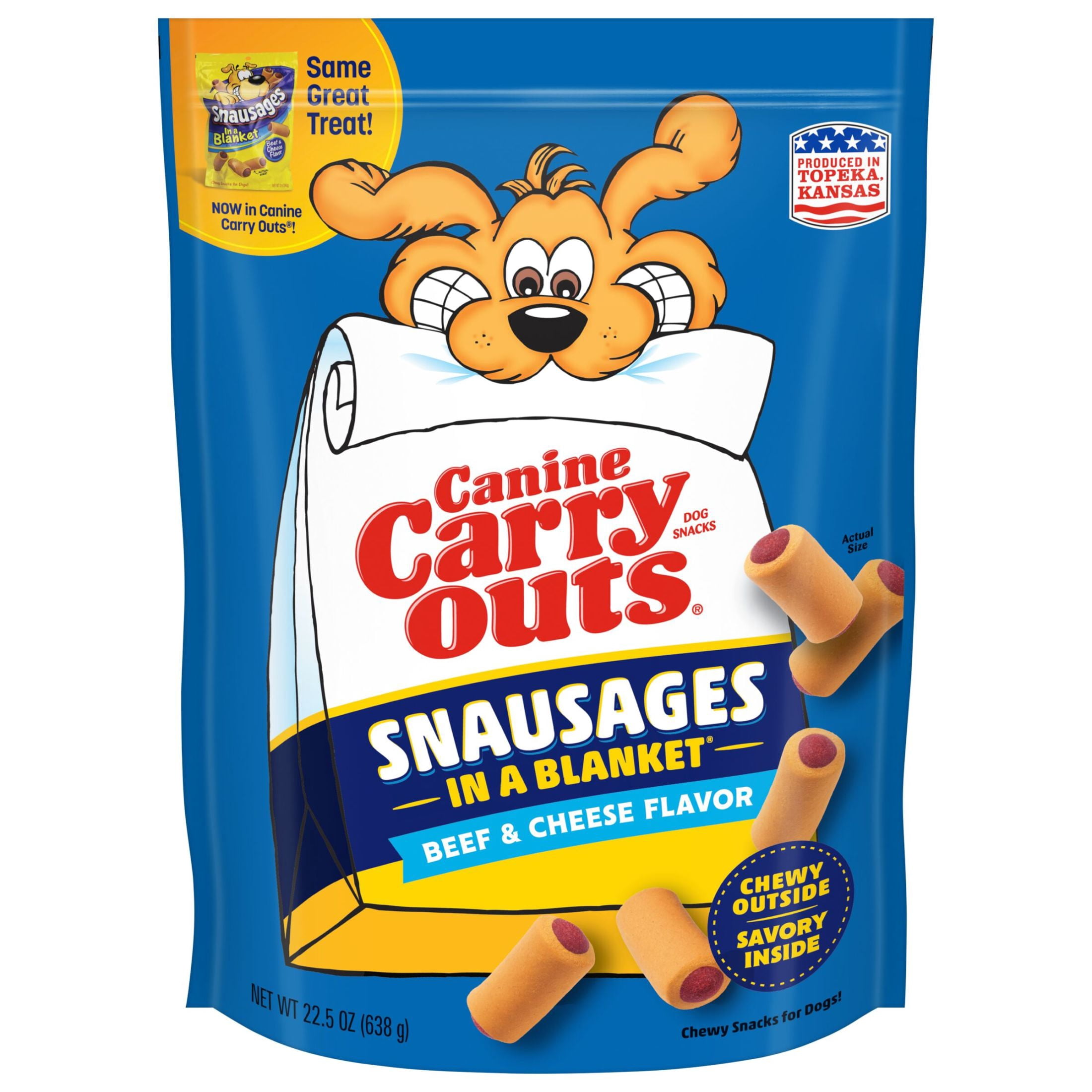 (2 pack) Canine Carry Outs Snausages in a Blanket Chewy Dog Treats, Beef & Cheese Flavor, 22.5 ozs