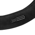 thumbnail image 3 of Cat® Honor Line Flux Leather Steering Wheel Cover w Metal Flag Emblem, Black Leatherette, Standard 14.5–15.5 Inch, Non Slip Comfort, Car Steering Wheel Cover for Auto Truck SUV, Car Accessories, 3 of 8