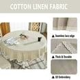 thumbnail image 3 of Heavy Weight Cotton Linen Tablecloth Lace Plaid Round Table Cloth for Kitchen Dining Room Tabletop Decoration, 62" - Round, Beige, 3 of 6