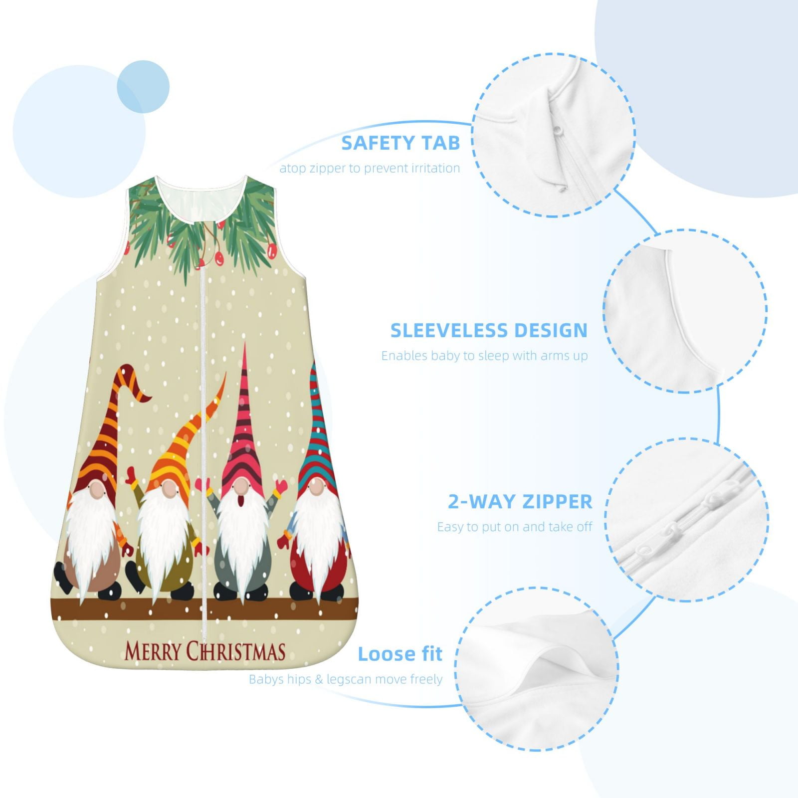 Rateoe Christmas Card With Gnomes Print Cotton Baby Sleep Sack, Baby Sleeping Bag with Two-Way Zipper,Wearable Blanket for Newborn Baby Boys and Girls-Small
