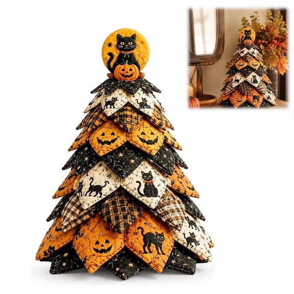 DIY Halloween Quilted Fabric Tree Kit, 3D Padded Sewing Craft Kit fun DIY craft project, cozy Halloween fall decoration for tabletop, Handmade Gift for Crafters