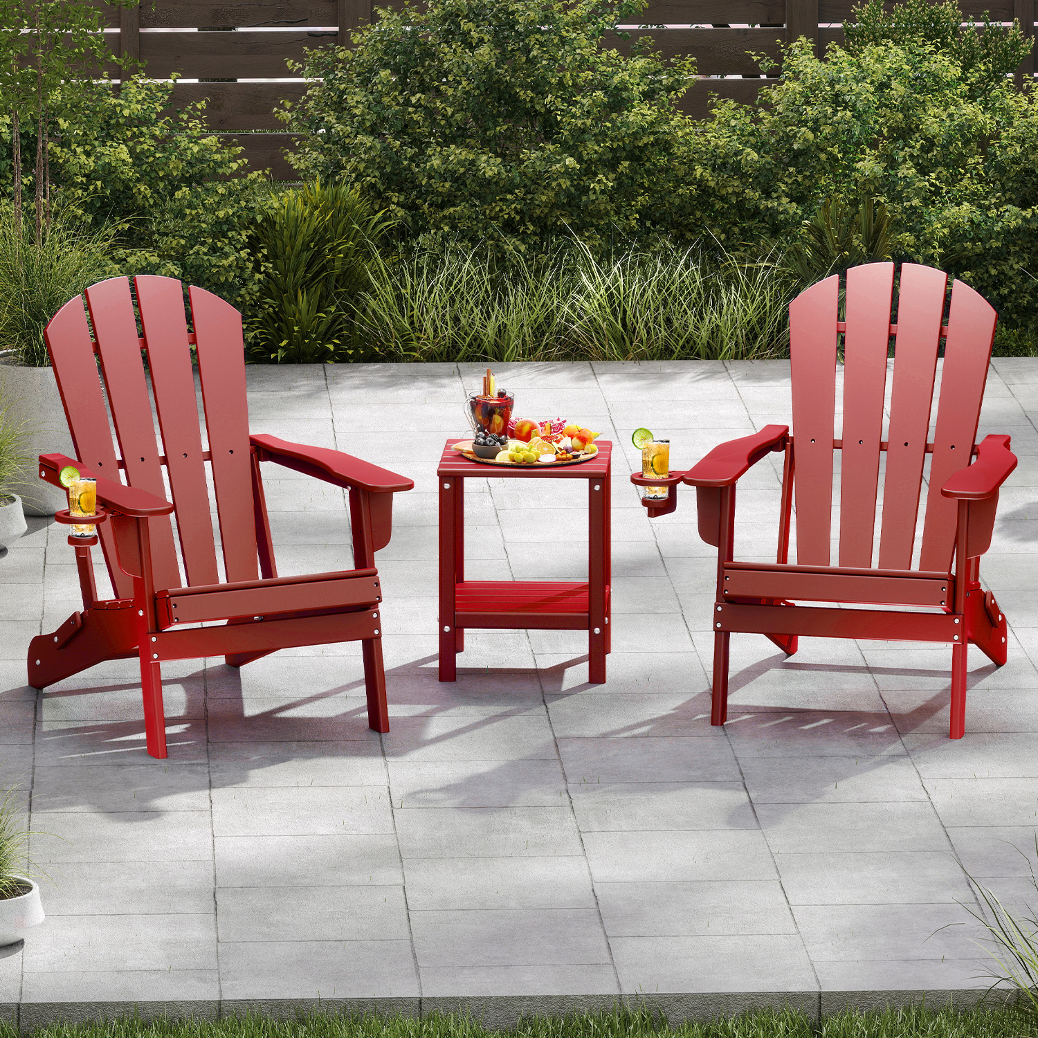 FODINGHILL Folding Adirondack Chair,HDPE All Weather Fire Pit Chair,Outdoor Plastic Chair for Patio Porch Garden,Red