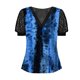 thumbnail image 3 of Gibobby Casual Playera de Manga Corta para Mujer Top manga corta con cuello en V encaje informal con estampado moda para mujer(Azul oscuro,CH), 3 of 4